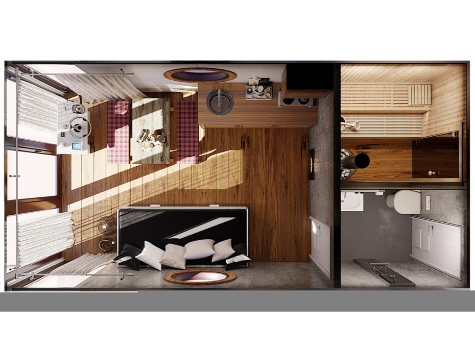 HOUSE BOAT ECO-WOOD 18 M2 / 2 PERS.