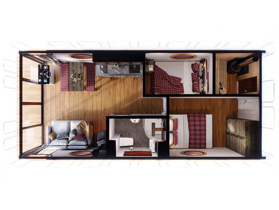 HOUSE BOAT ECO-WOOD 36 M2 / 6 PERS.